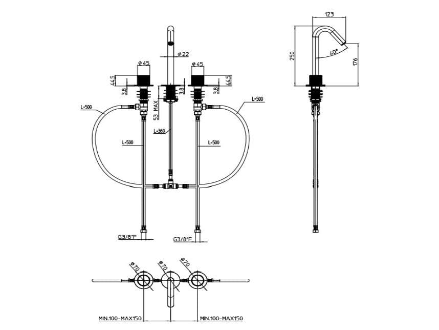 Хромированный латунный смеситель для раковины с 3 отверстиями Bossini PLY ARCH-00003954 - Вид №1