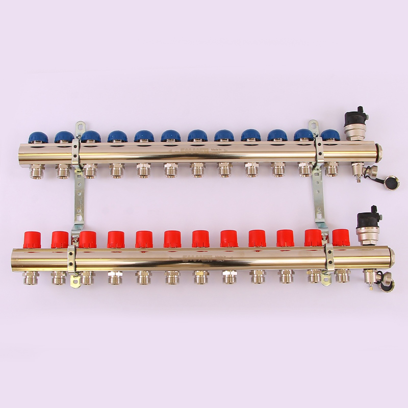 Коллекторная группа TOPWAY с регулировочными и термостатическими вентилями с резьбой под евроконус EMMETI 1"x3/4"ЕК 12 выходов 01298730