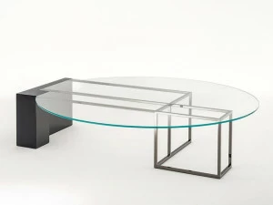 OAK Низкий журнальный столик из дерева и стекла Milano collection Sc5045-pv