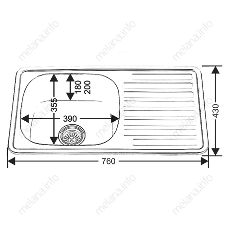 Мойка 7643 U MELANA 1,0/200 врезная прямоугольная с сифоном (134ПС *5)  - Вид №1