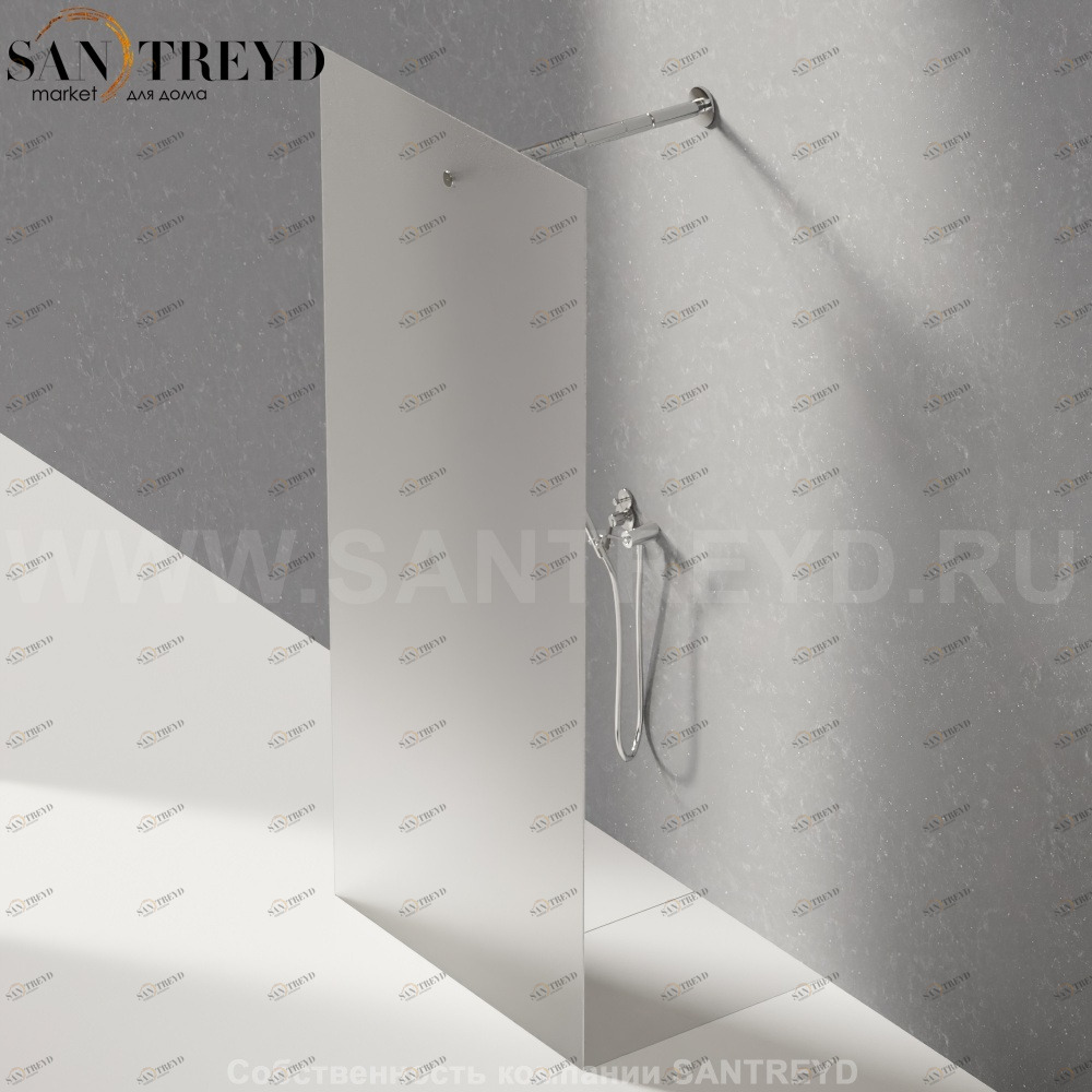 Душевое ограждение FLAT D подрезаемое, стеклянная матовая перегородка с держателем и встроенным душем. Размеры: глубина от 70 до 100, длина от 100 до 140 см Agape DA70100100140LS