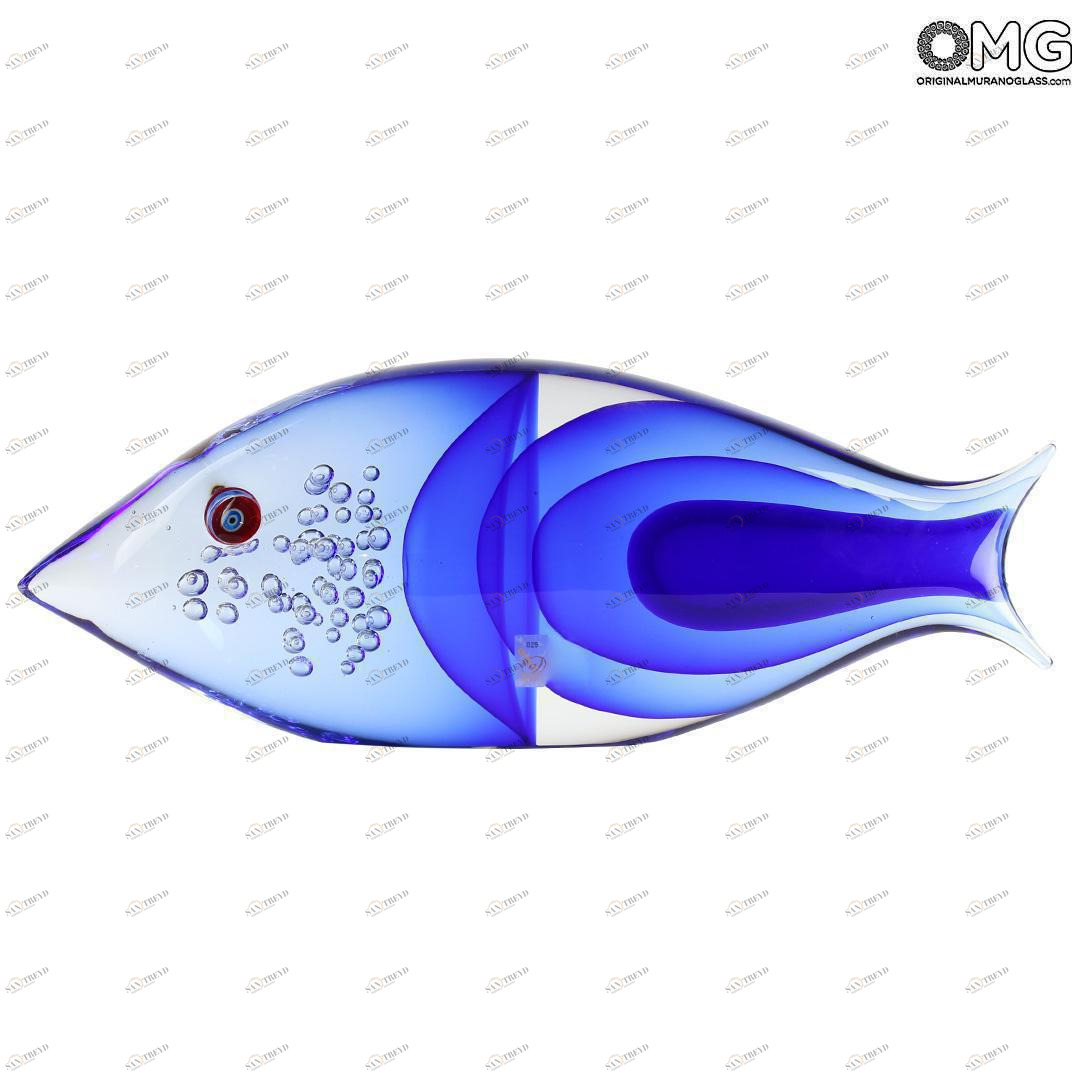 4352 ORIGINALMURANOGLASS Скульптура Абстрактная Синяя Рыба - муранское стекло OMG 43 см 