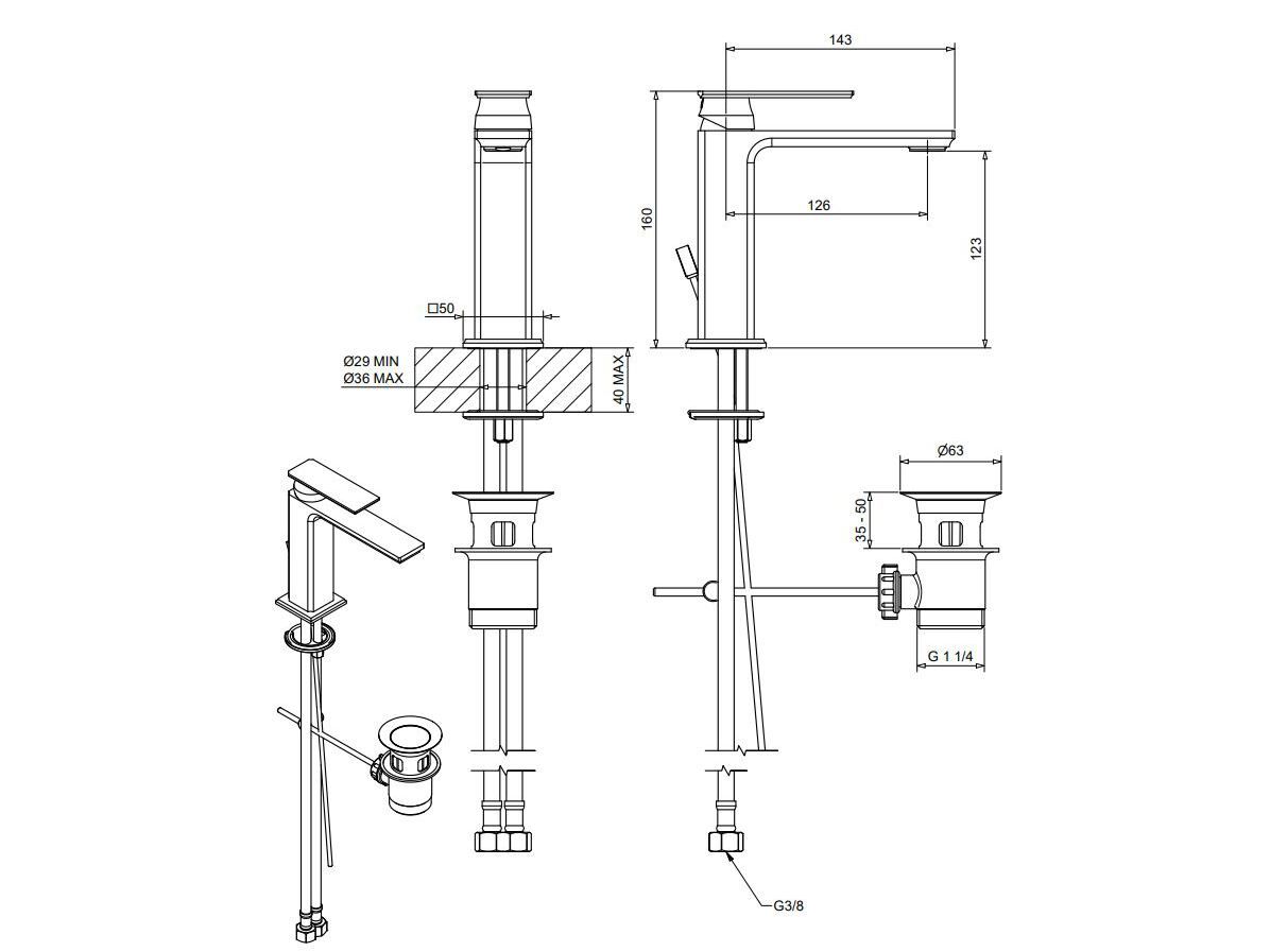 Смеситель для раковины из хромированной латуни Bugnatese ателье ARCH-00001840 - Вид №1