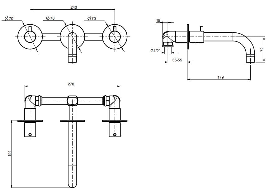 Настенный смеситель для раковины с отдельными розетками Rubinetterie Frattini Pepe XL ARCH-00140760 - Вид №11