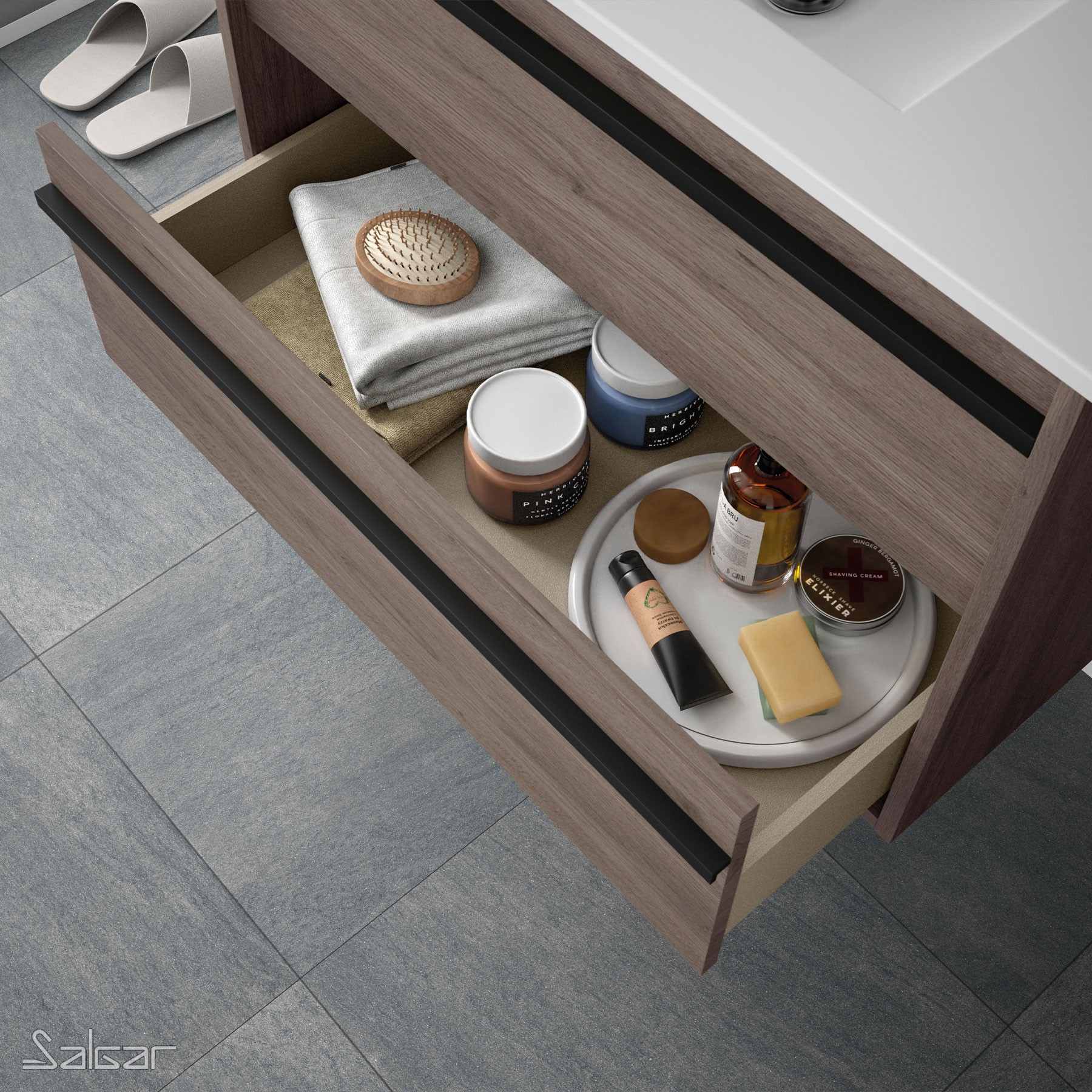 84947 SALGAR Мебель для умывальника ATTILA 800 2 ящика ETERNITY OAK + Раковина Робл Вечность - Вид №1