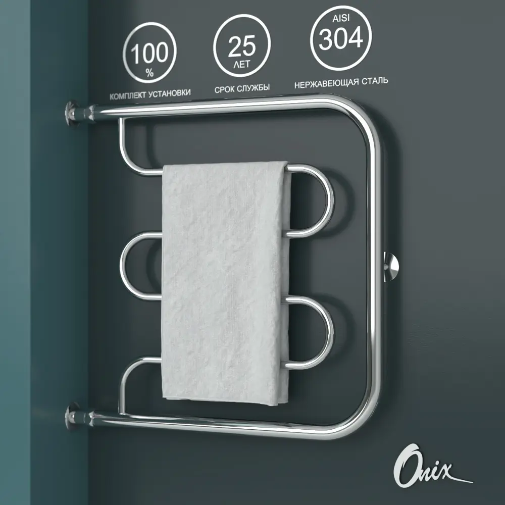 91378710 Полотенцесушитель водяной е-образный Onix Country direct left 60x60 см 3/4" нержавеющая сталь цвет хром STLM-0942243
