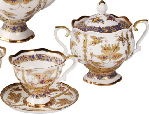 10629075 Императорский фарфоровый завод Сервиз кофейный 6/14 "Фантастические бабочки" "Наташа" Фарфор костяной 