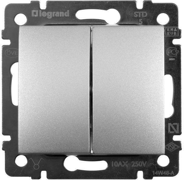 770105 Выключатель двухклавишный 10A 250V алюминий Legrand Valena