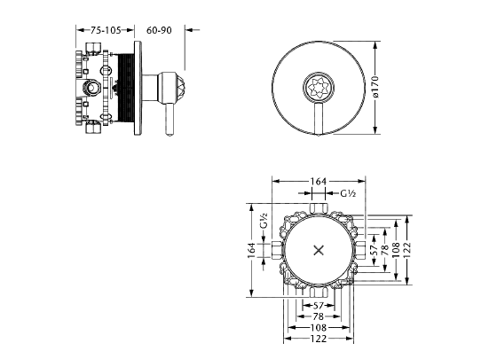 Смеситель для душа скрытого монтажа ½" JOERGER Belledorновинка 631.20.235.000-AA - Вид №1