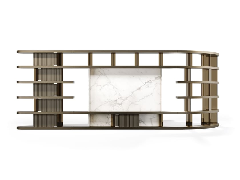 Модульный деревянный и стеклянный книжный шкаф с подставкой для телевизора REFLEX ARCH-00079118