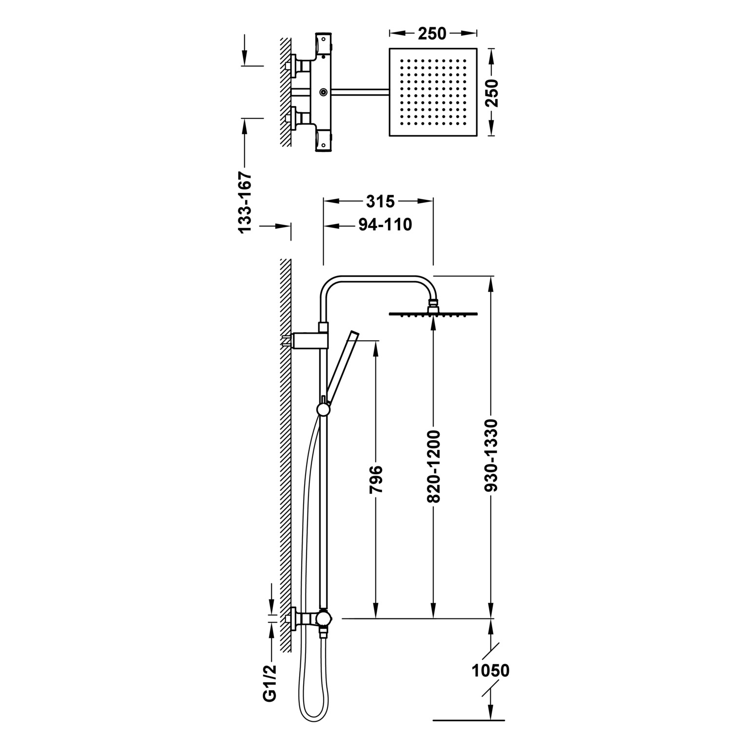 НАСТЕННЫЙ 2-полосный настенный термостатический смеситель для душа-19038709 TRES Thermostatic - Вид №1