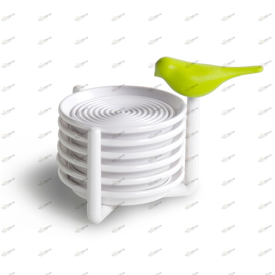 Набор подставок под чашки Sparrow, белый с зеленым Qualy QL10303GN