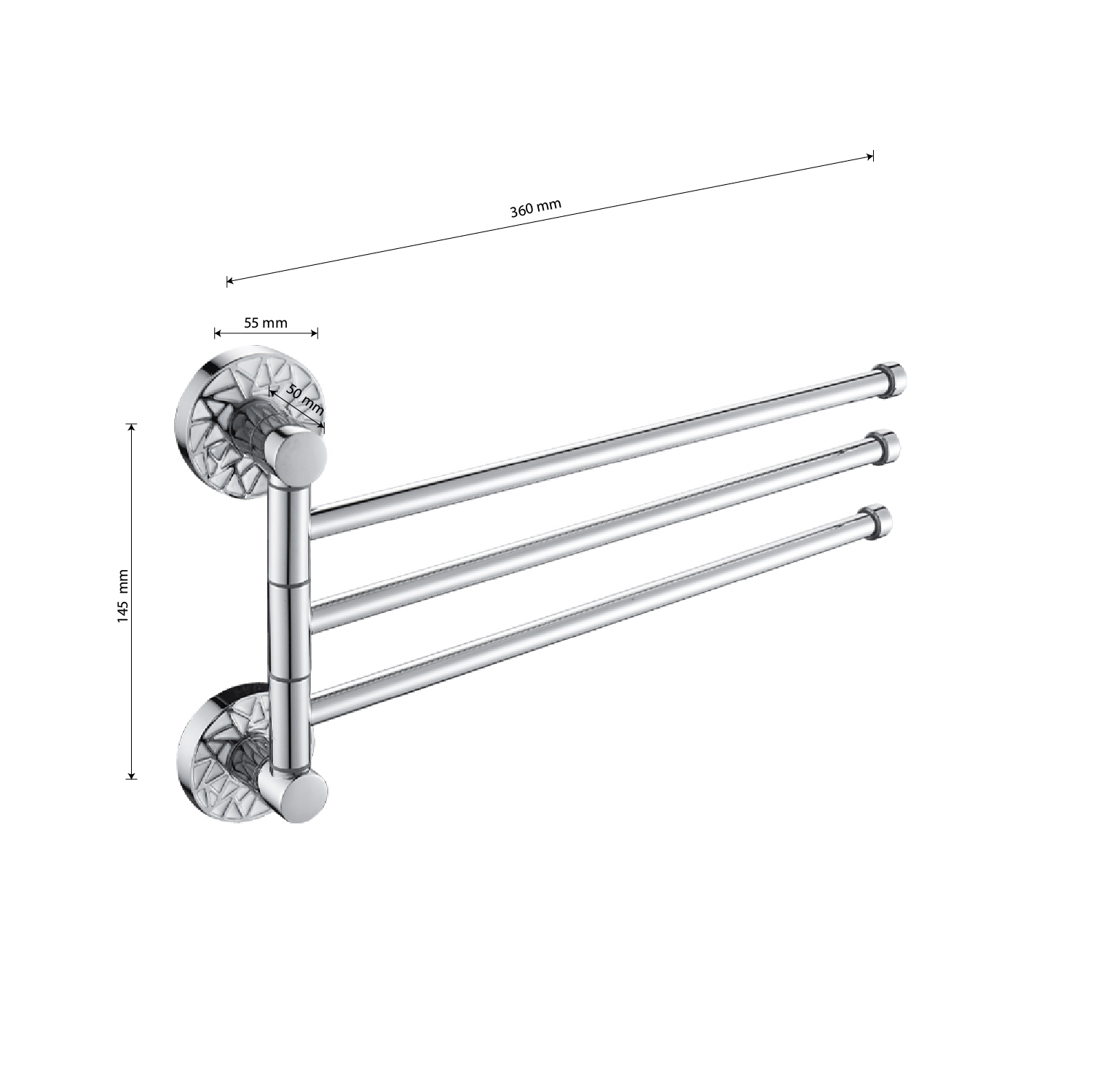 GFmark - Держатель полотенца поворотный, большой, тройной, с двойным креплением, с БЕЛОЙ МОЗАИКОЙ, код: 3212  - Вид №3