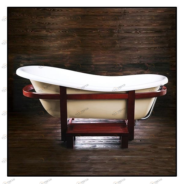 Ванна Akcjum Rectime New WR-04-J овальная кремовая с деревянной рамкой WR04J