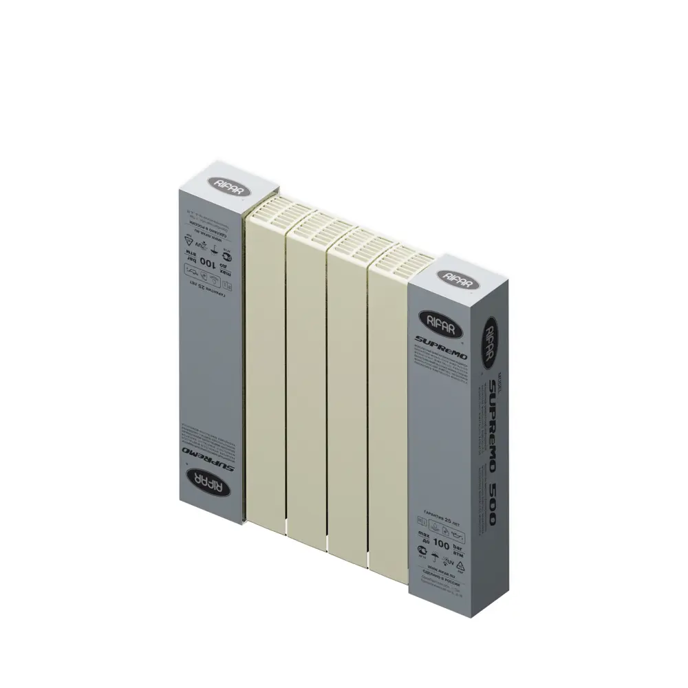 Радиатор секционный Rifar Supremo S50006RAL1015 500/90 6 секций боковое подключение биметалл бежевый 82560844 STLM-2093044 - Вид №4