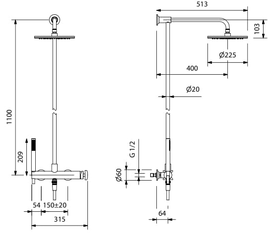 Металлическая настенная душевая колонка с ручным душем с переключателем Park Avenue Cross ARCH-00103574 - Вид №2