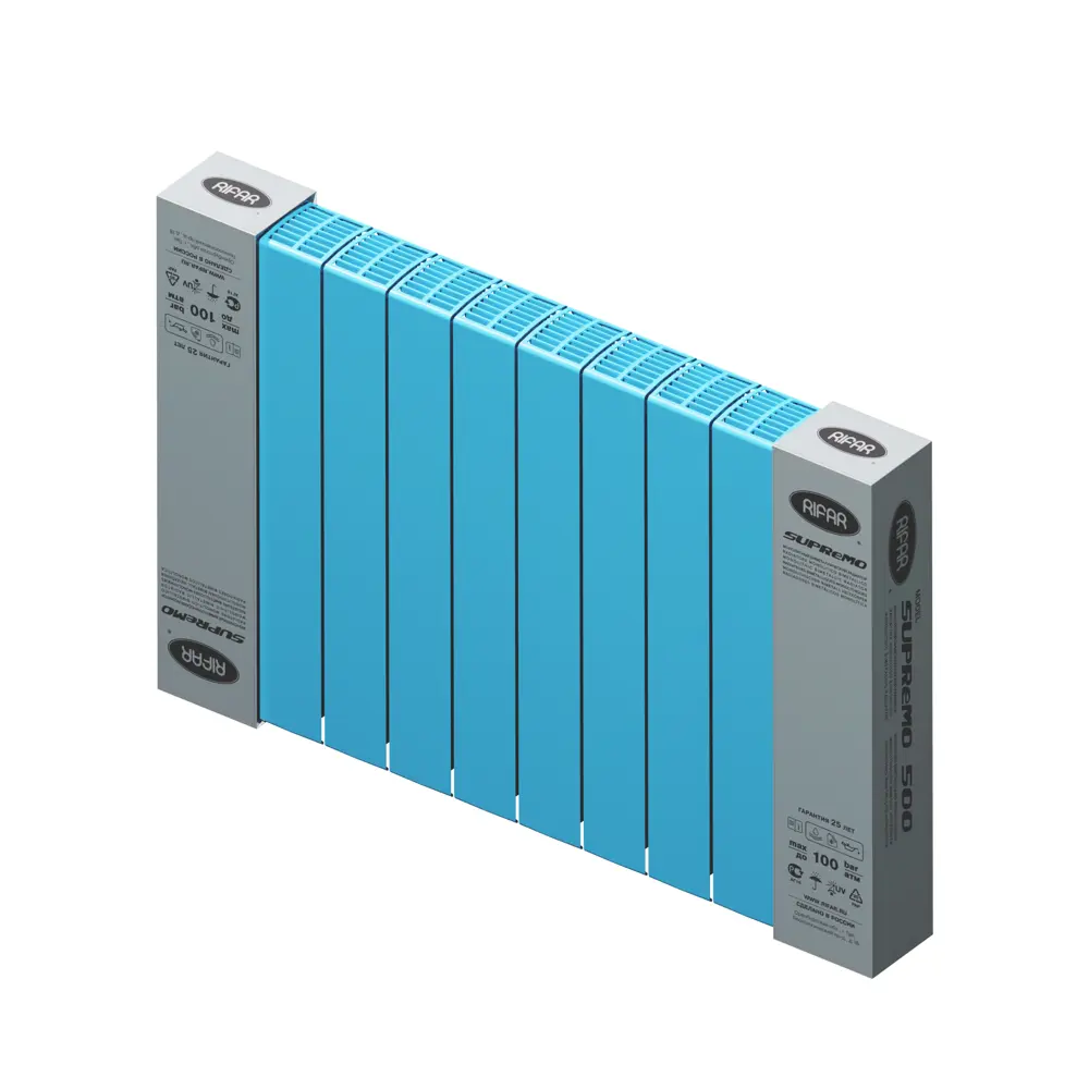 Радиатор секционный Rifar Supremo S50010RAL5024 500/90 10 секций боковое подключение биметалл голубой 82560836 STLM-2074160 - Вид №4