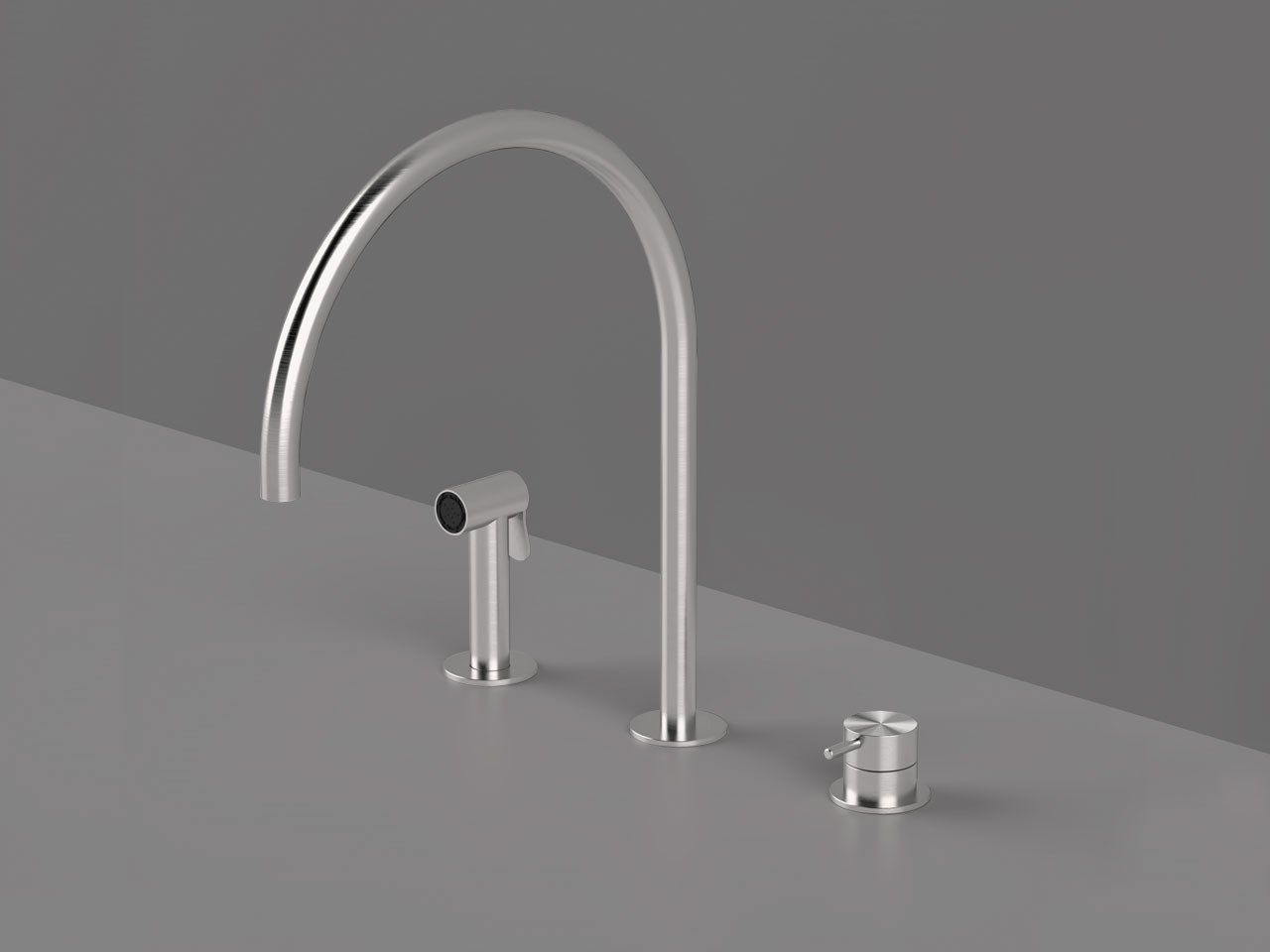 Смеситель для кухни с 3 отверстиями из нержавеющей стали со съемным ручным душем Radomonte TOKI ARCH-00127260 - Вид №6