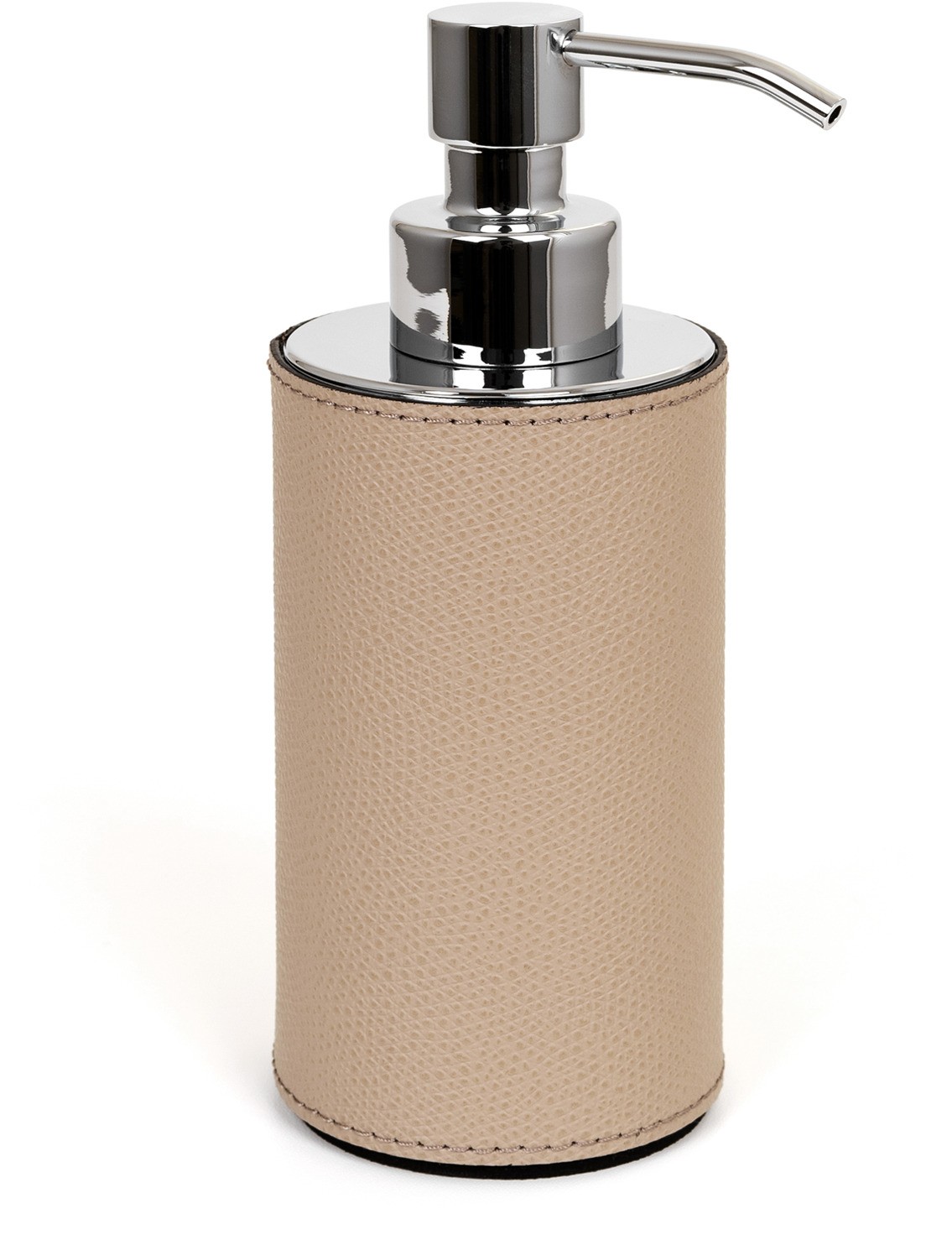 Дозатор для мыла Poseidon круглый - Ø 6XH16,5 см / металл-отделка_золото / плетеная кожа_темно-серый