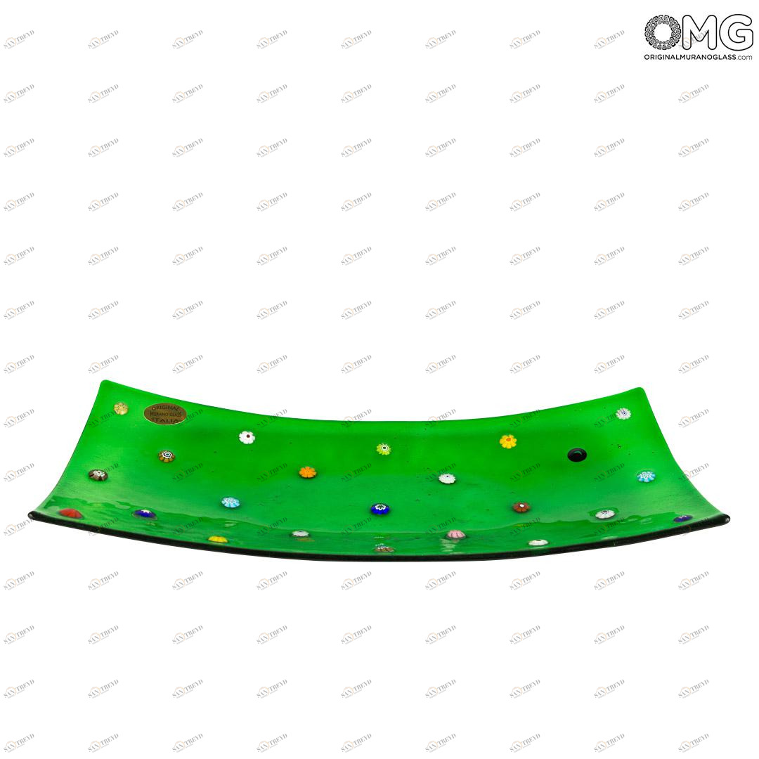2752 ORIGINALMURANOGLASS Прямоугольное блюдце для мелочей Флай - зелёное - Original Murano Glass OMG 13 см 