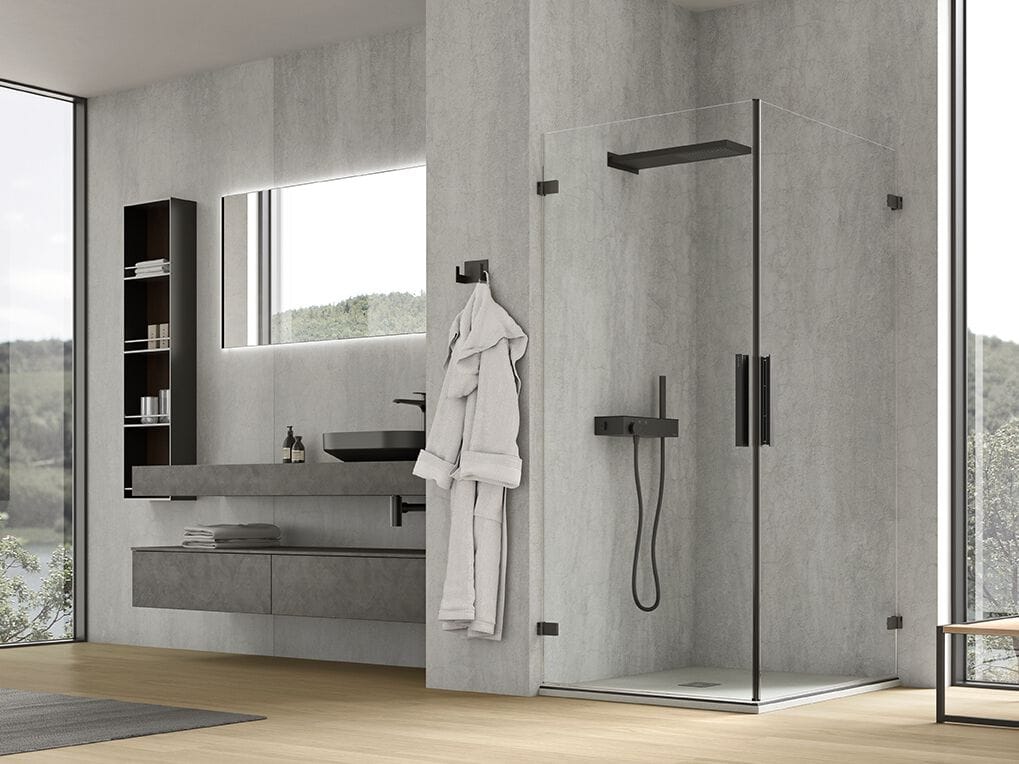 Стеклянная угловая душевая кабина с распашной дверью Gruppo Geromin Lume ARCH-00117011