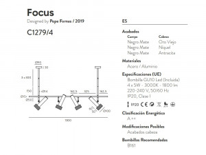 092140 Подвесной светильник 4L черный - антрацит Aromas del Campo Focus