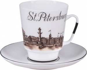 10597055 Императорский фарфоровый завод Чашка с блюдцем "До свидания Петербург 1" "Майская" Фарфор костяной