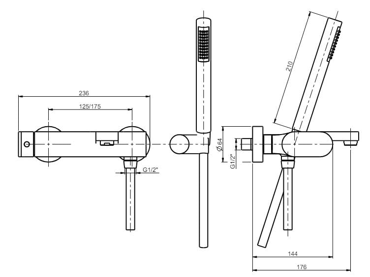 Внешний смеситель для ванны с ручным душем Rubinetterie Frattini Lea ARCH-00036080 - Вид №10