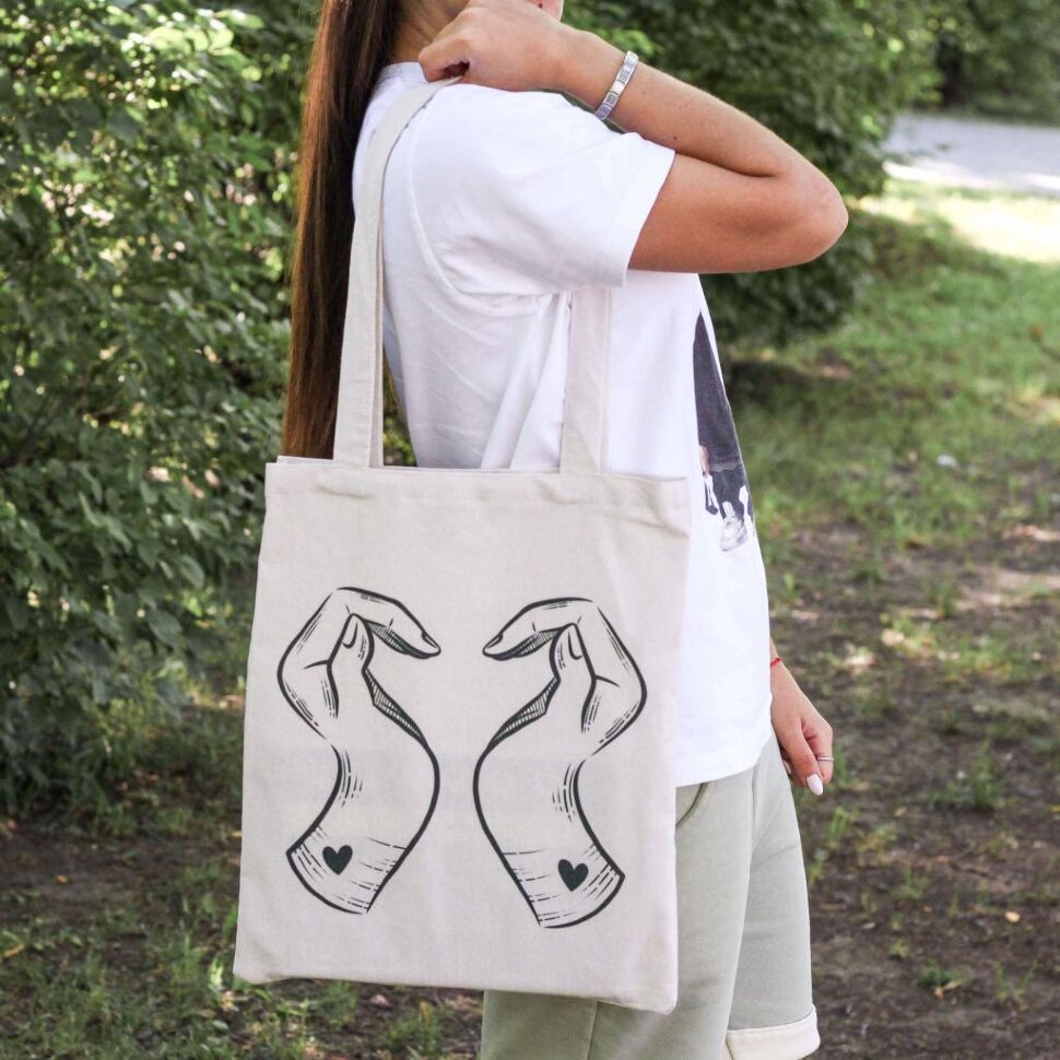 91072660 Сумка для покупок Hands Heart 30x40 см текстиль цвет белый STLM-0469375 NOBRAND