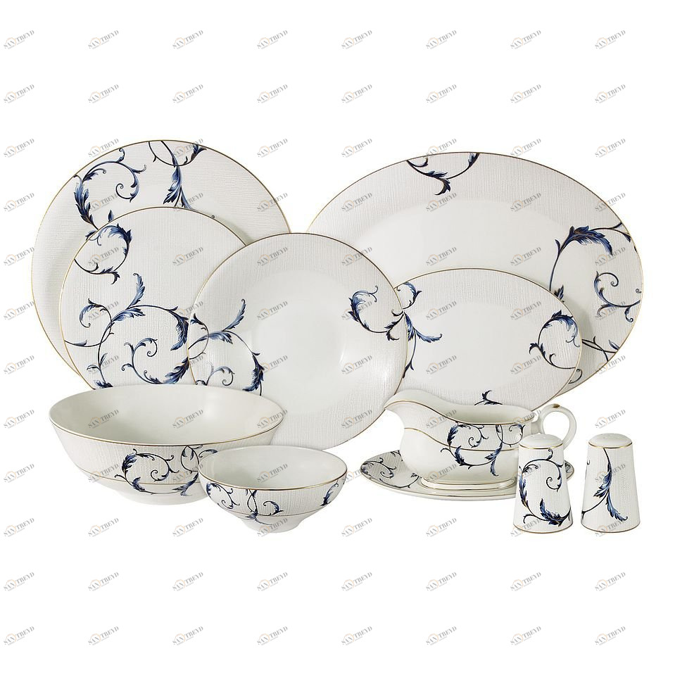 Сервиз обеденный фарфоровый белый с синим на 6 персон, 27 предметов "Элегия" ANNA LAFARG EMILY ЭЛЕГИЯ 00-3946667 Белый;синий
