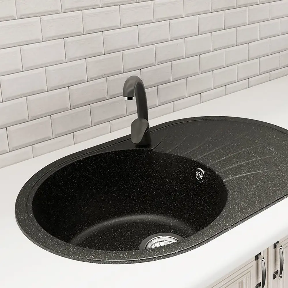 Мойка Dr.GANS «Арена» мраморная врезная для кухни 76×48 см черный матовый 81971036 STLM-1565811