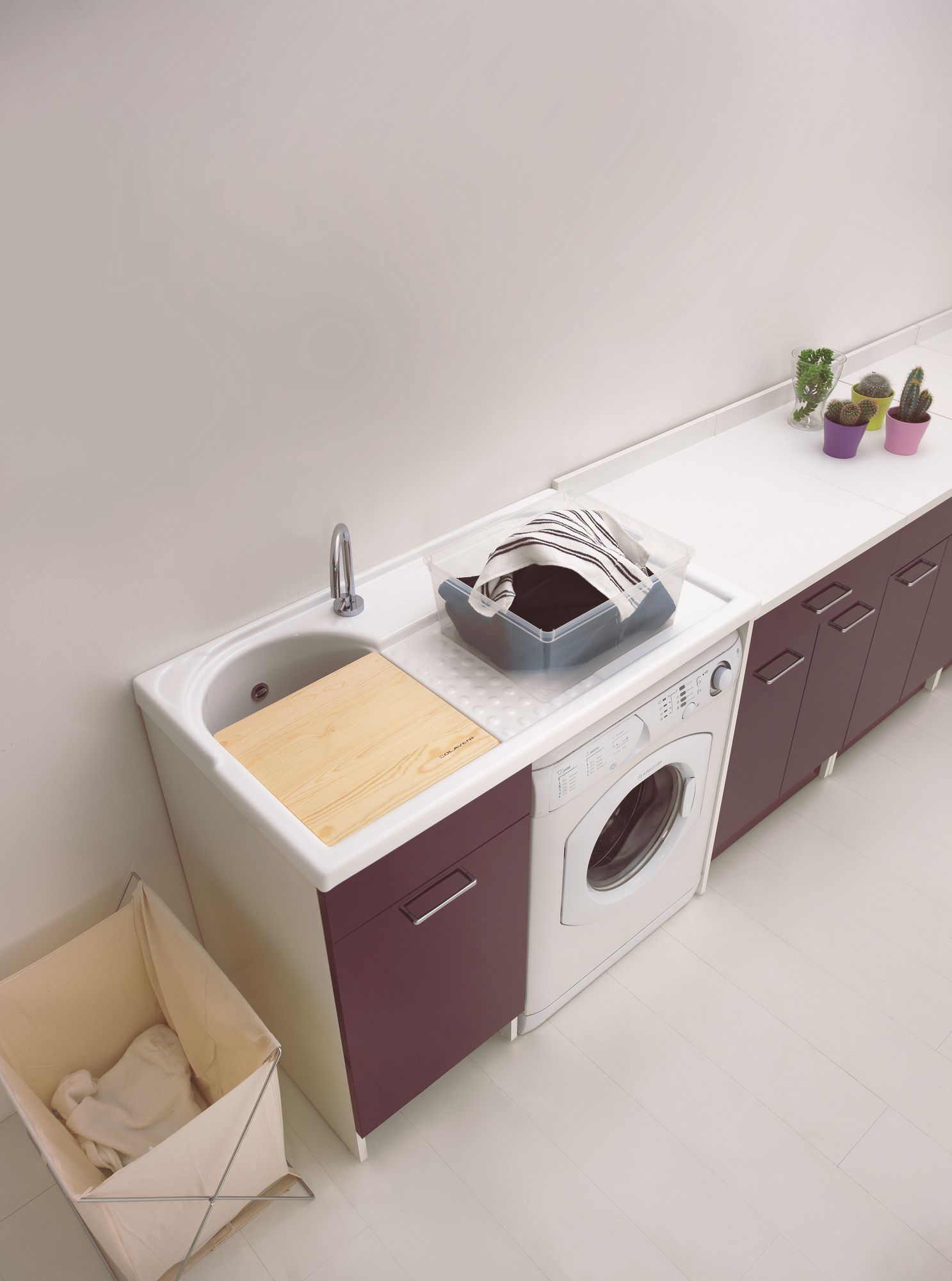 Шкаф для белья из ДСП с бельевой стойкой для стиральной машины COLAVENE Duo ARCH-00049856 - Вид №3