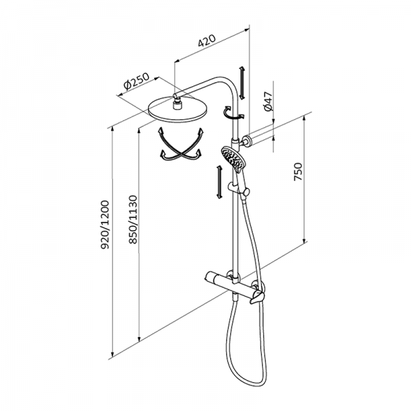 40440400TL PREMIUM GRB Сухой смеситель для душа с колонкой Хром GRB MIXERS  - Вид №1