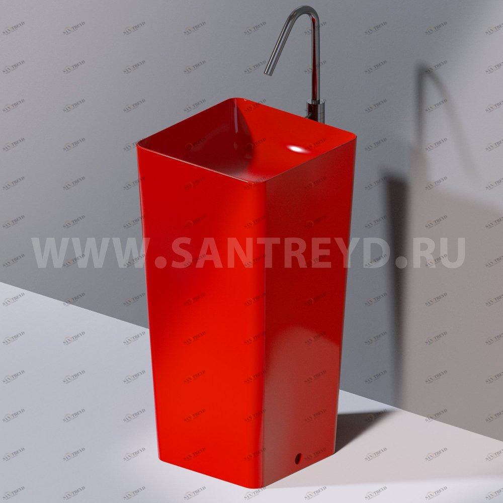 L506T0R0VT125 Раковина напольная ELITE SQUARE 420х420х870 мм без отверстия под смеситель Красный глянцевый AeT ITALIA