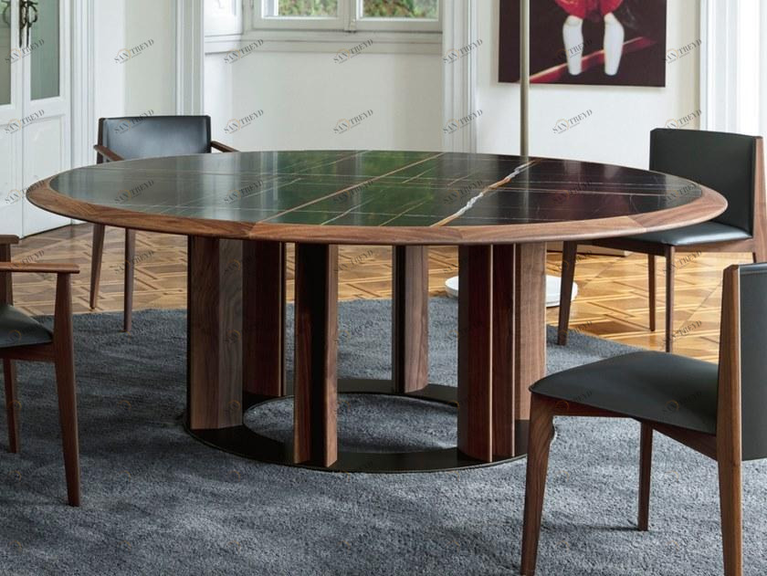 Porada Круглый стол из ореха с мраморной вставкой Iron sun-id-1416590