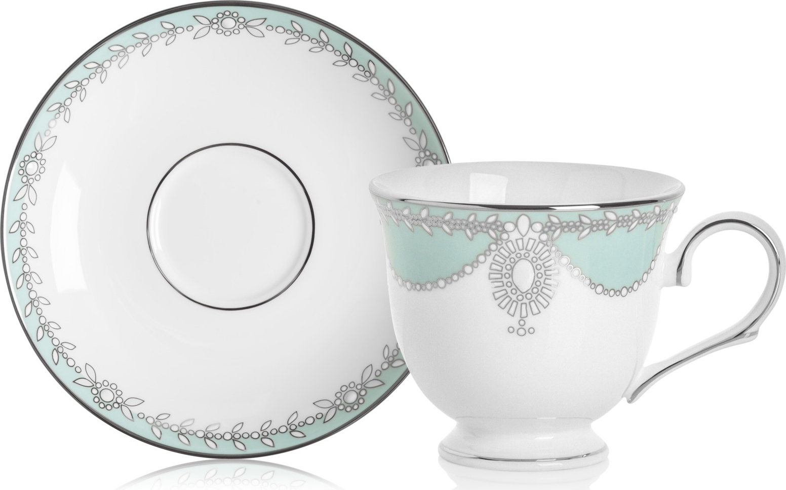 10588436 Lenox Чашка чайная с блюдцем Lenox "Королевский жемчуг" 180мл (голубая) Фарфор костяной 