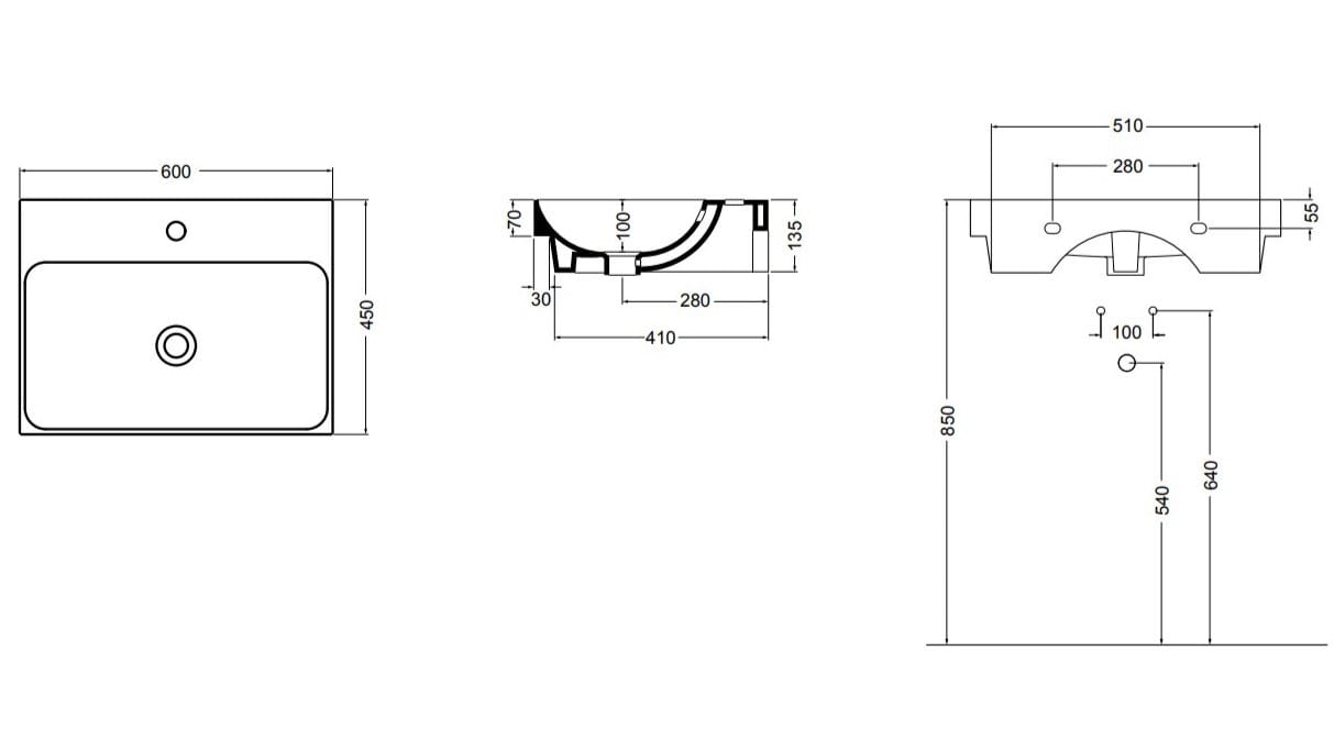 Керамическая прямоугольная раковина Axa Prisma Sink Bowl Normal ARCH-00036326 - Вид №8