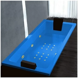 Ванна Gruppo treesse Quadra 199 V073N-DX-GZ голубая с золотой фурнитурой и гидромассажем и аэромассажем прямоугольная встроенная правая