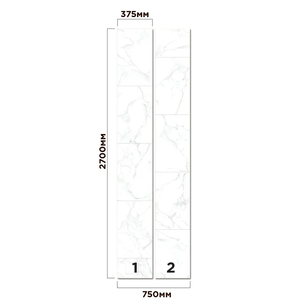 Комплект панелей ПВХ белый мрамор 8 мм 2700х375 мм 2.025 м² 2 шт VENTA STLM-2029657 - Вид №2