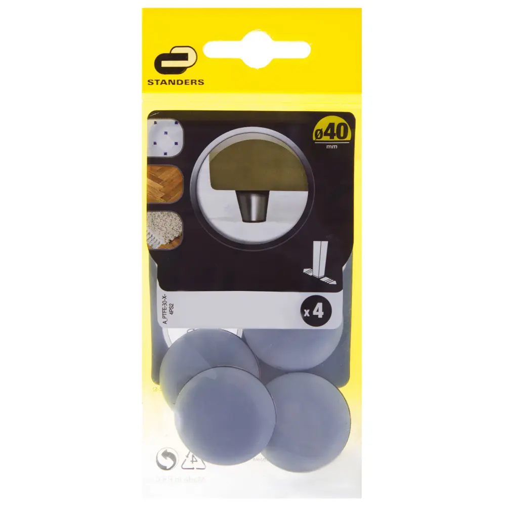 Накладки Standers PTFE 40 мм, круглые, пластик, цвет серый, 4 шт. 14155986 STLM-2181050  - Вид №2