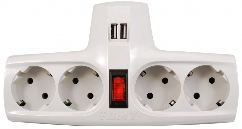 Pilot T USB Разветвитель , 4 розетки (евро с заземлением), 2*usb ZIS Santreyd 