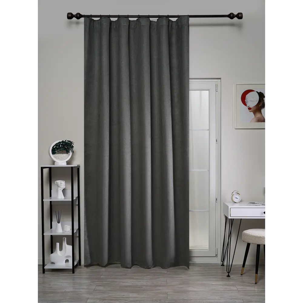 KREAFORTA Manchester - бархатная штора на ленте темно-серого цвета 200x280 см 89401544 STLM-1575958