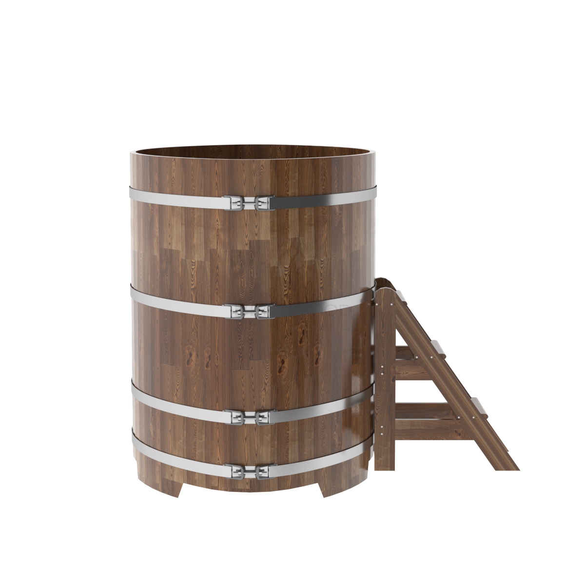 1544 Купель овальная из сращенных ламелей лиственницы 1,08х1,75х1,4 морёная Alyarus  - Вид №2