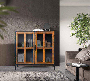 Деревянный и стеклянный шкаф с распашными дверцами