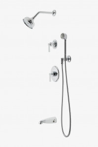 TRSP17 Комплект для транзитного душа с балансировкой давления с 5-дюймовой розеткой для душа, ручным душем, изливом ванны и рукояткой отводного рычага Waterworks
