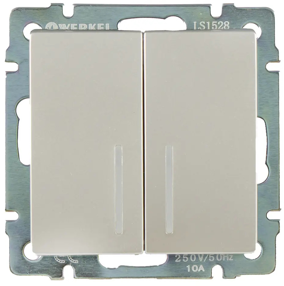 WERKEL Проходной выключатель с подсветкой, 2 клавиши, серебристый 17782281