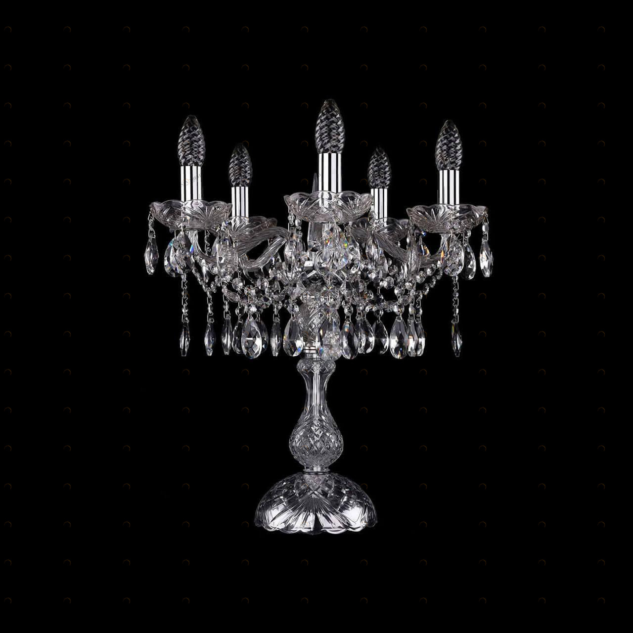 Лампа настольная хрустальная на 5 ламп 47х44 см белая с матовым никелем Bohemia Ivele 1413L/5/141-47 BOHEMIA IVELE ПОДСВЕЧНИК 00-3889191 Белый;прозрачный;серебро 