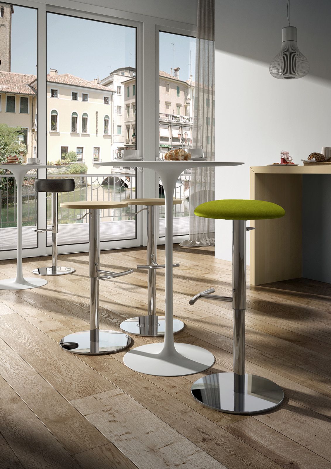 Поворотный высокий стул из ткани и хромированной стали Leyform точка ARCH-00137051 - Вид №2