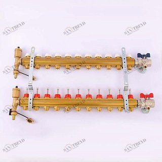 Коллектор для теплого пола TIEMME 1"x3/4"ЕК на 11 выходов с расходомерами 3870024