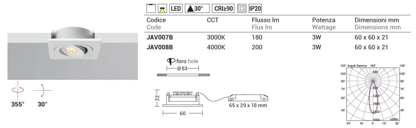 Регулируемый квадратный встраиваемый прожектор Rossini Illuminazione JAVA ARCH-00042071 - Вид №3